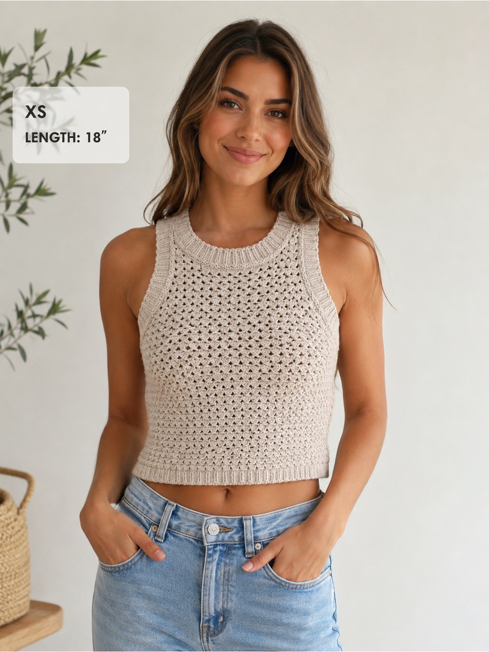 Beige Crochet Tank Top - Women